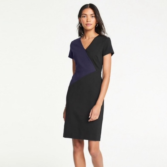 Ann Taylor The All Day Ponte Dress in color block black and navy. Size 8P. - Picture 7 of 11